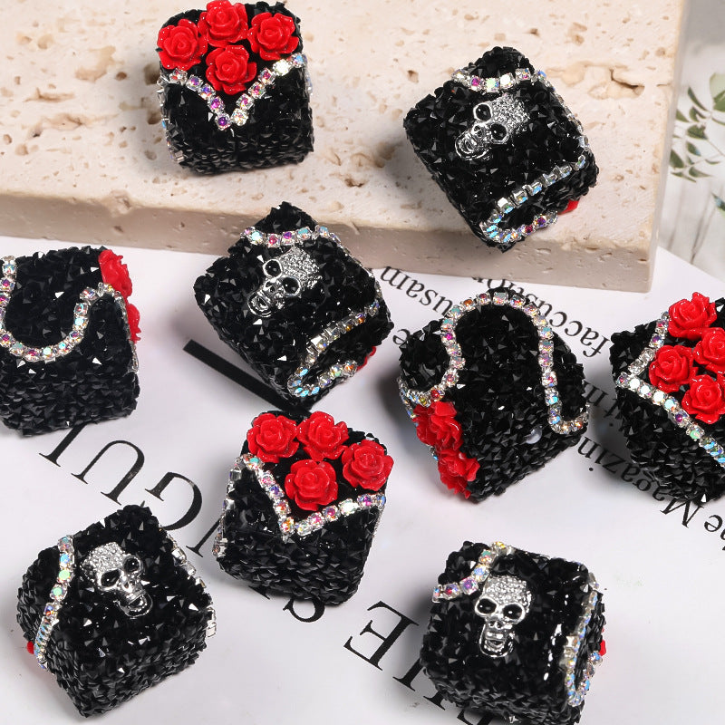 Wholesale 5PCS Halloween Full Diamond Devil Eye Bat Skull Acrylic Sugar Beads